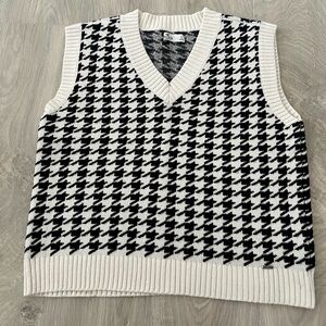 Black and White Houndstooth Sweater Vest